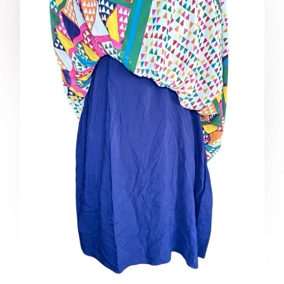 Maeve Anthropologie Semi Sheer Geometric Dress sz 4 V-Neck Cinch Shoulders Blue - Picture 4 of 11